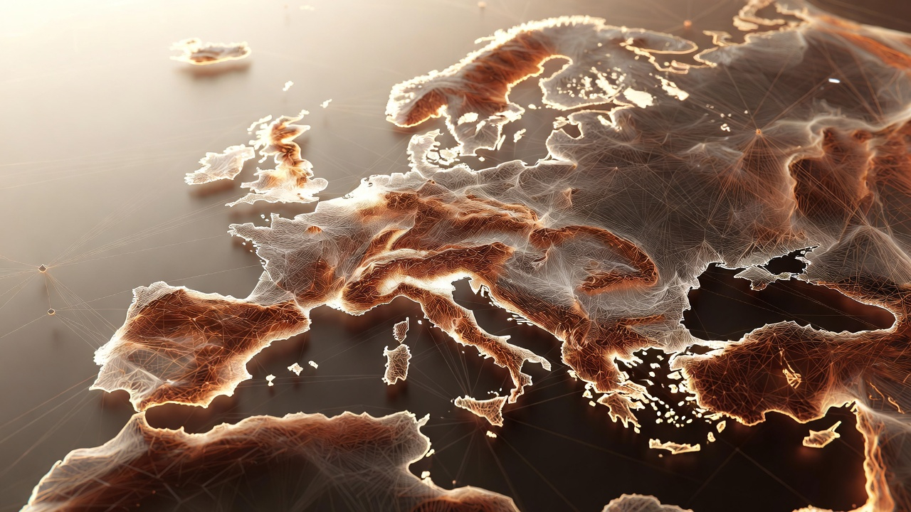 Abstract illustration of a regulatory net reaching across borders, representing the EAA's broad scope over EU markets