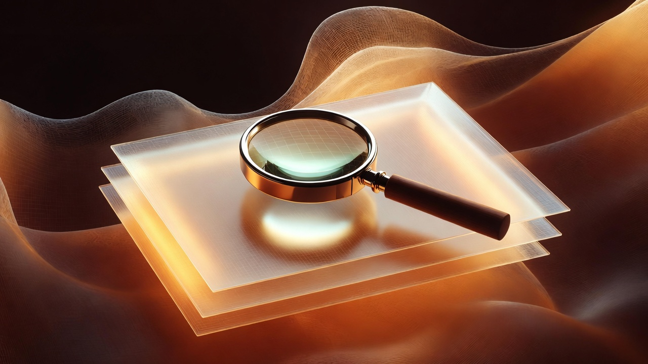 A magnifying glass examining layered documents, representing the careful evaluation needed when selecting a TTS provider for regulated contexts