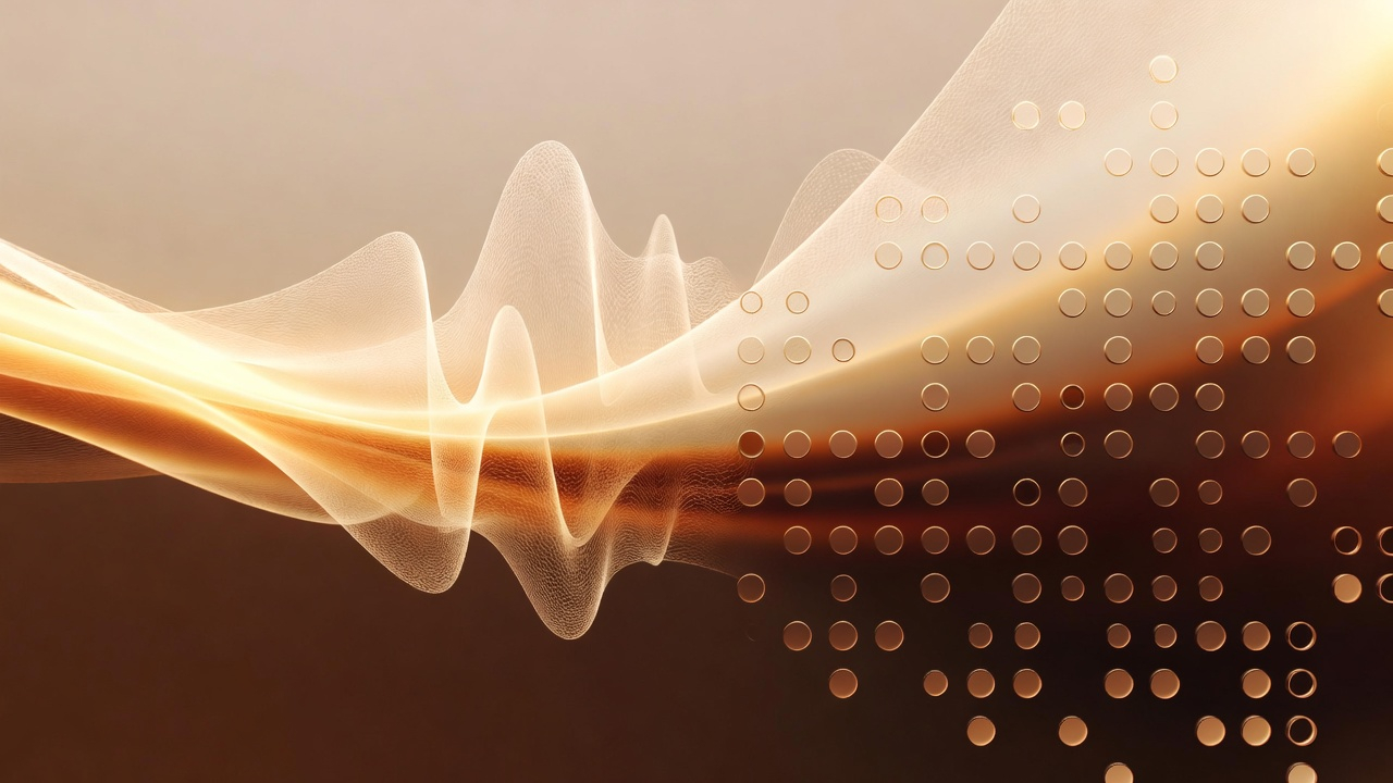 Sound waves dissolving into tactile braille-like patterns, representing the intersection of audio technology and accessibility standards