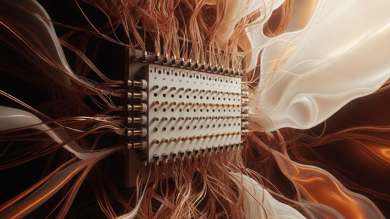 Vintage telephone switchboard representing the manual assembly nature of early TTS