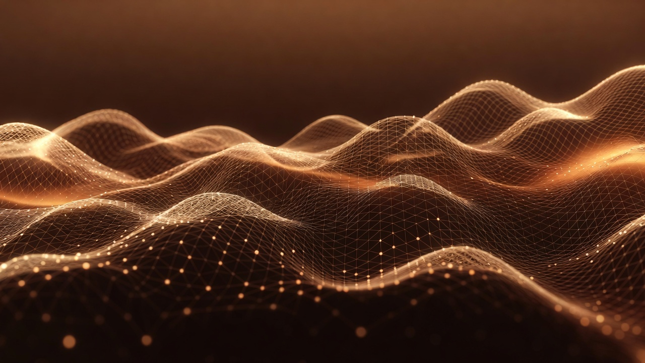 Calm mesh surface rippling into sound wave patterns, representing neural speech generation