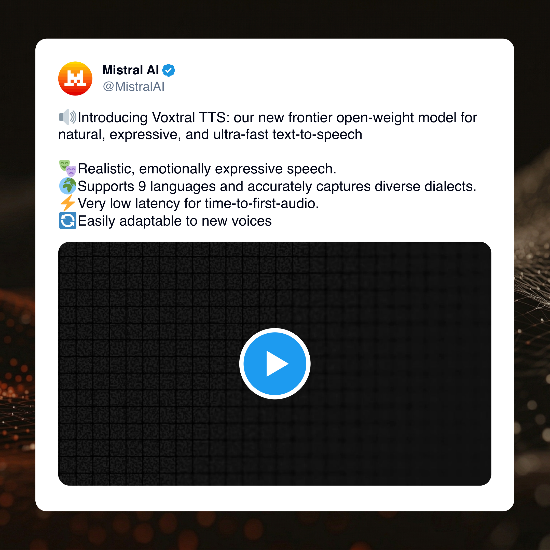 Mistral AI on X: Introducing Voxtral TTS, our new frontier open-weight model for natural, expressive, and ultra-fast text-to-speech